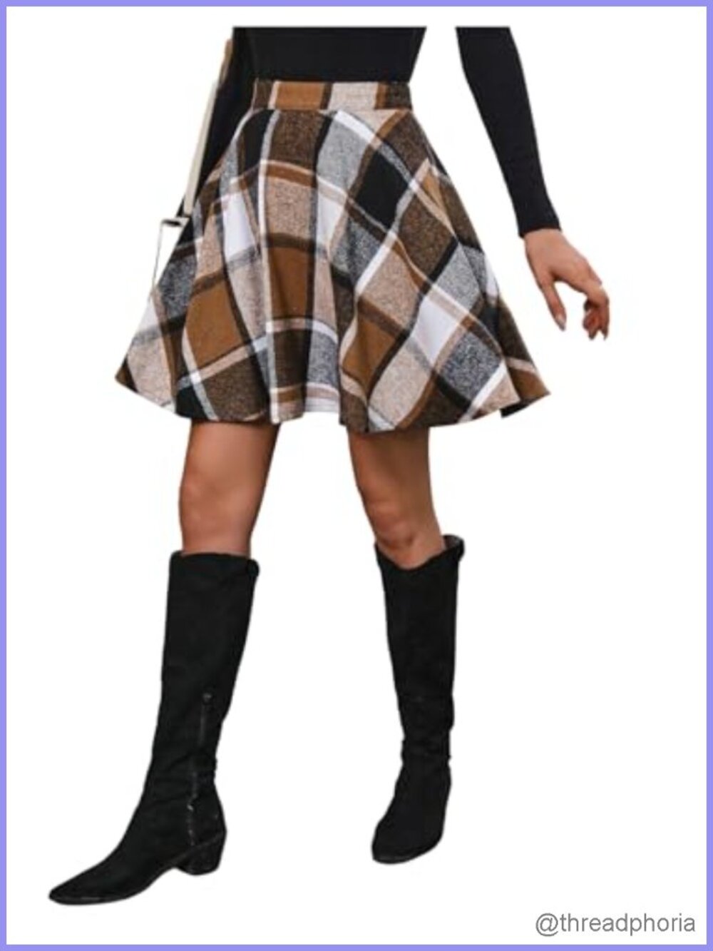 Plaid Flannel Skater Skirt High Waisted Flared Vintage Work Skirt